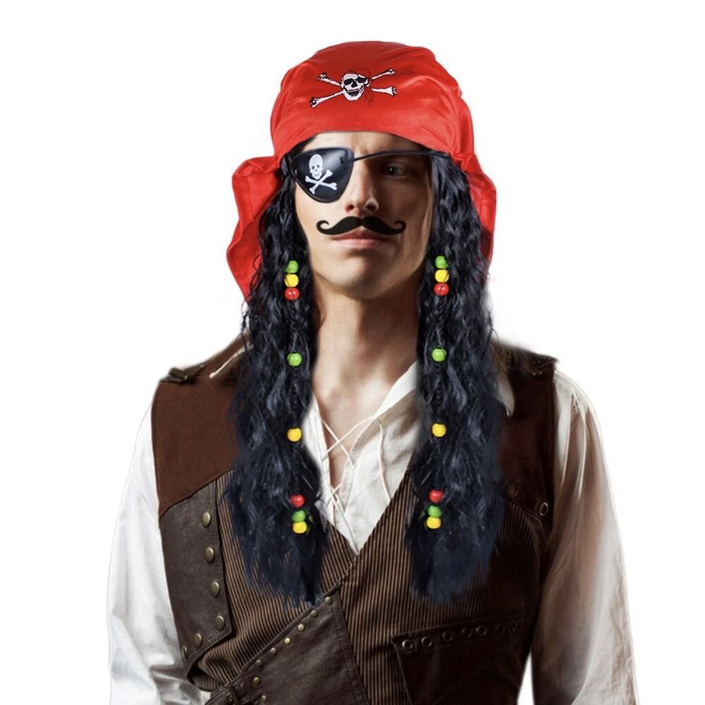 Pirate Costume Wig Set Halloween Dress Up Pirate Wig Bandana Eye Patch